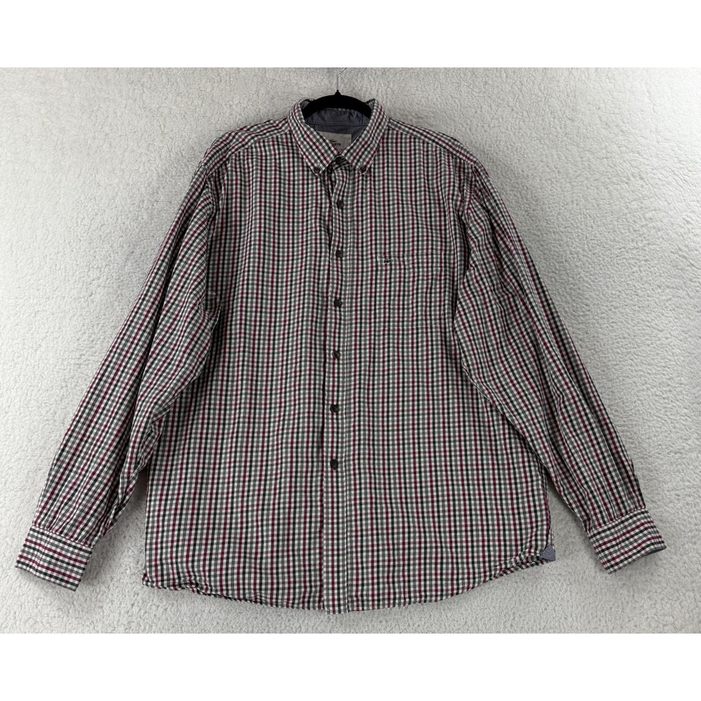Lacoste Button-Up Shirt Mens Size XL Black Plaid Long Sleeve 100% Cotton Regular